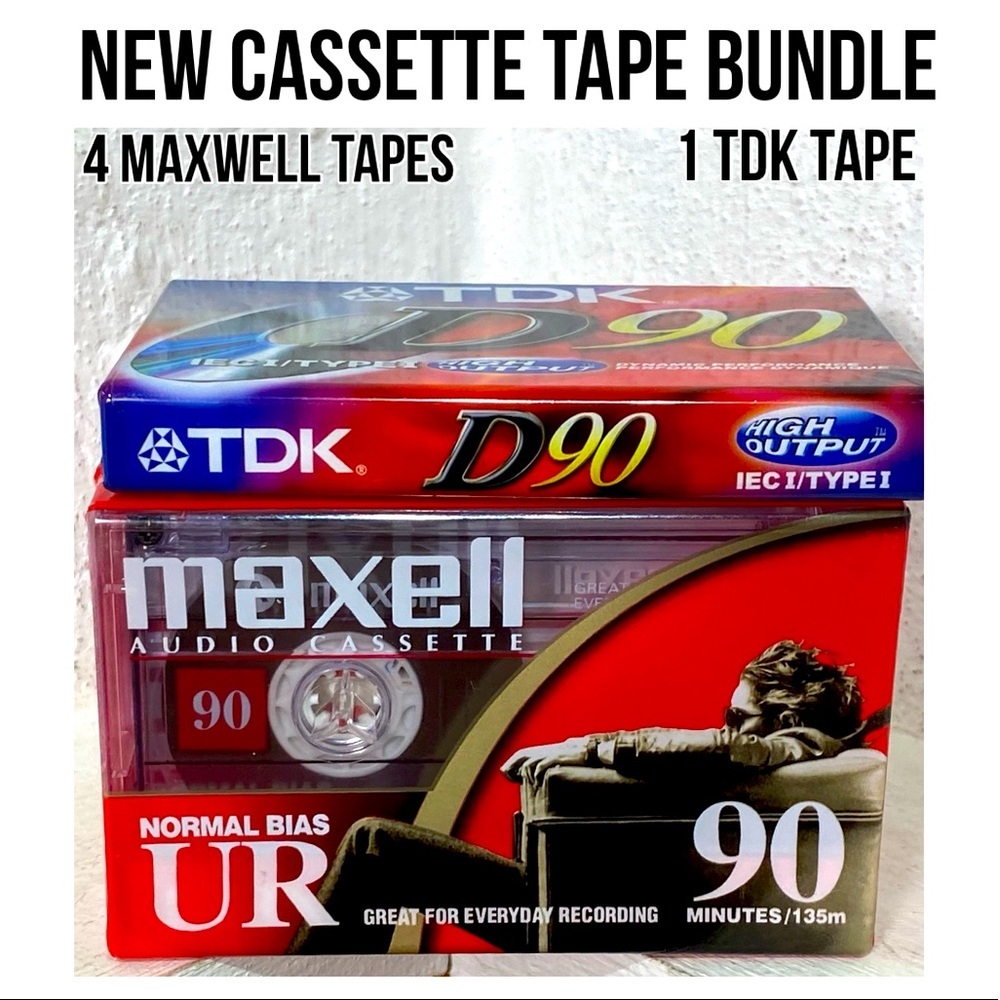 New in Package Audio Cassette Bundle 4 Maxell and 1 TDK 90 Min Tapes